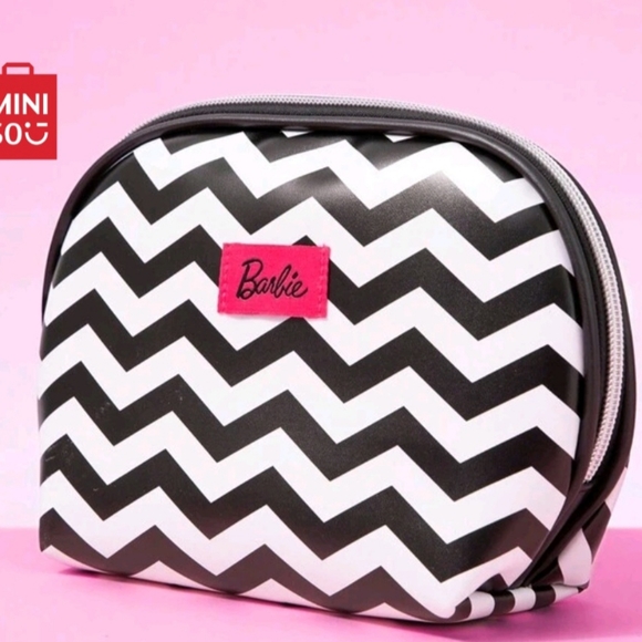 Barbie Series Cosmetics Bag Retro Black And White Stripe Miniso Makeup - Picture 2 of 8
